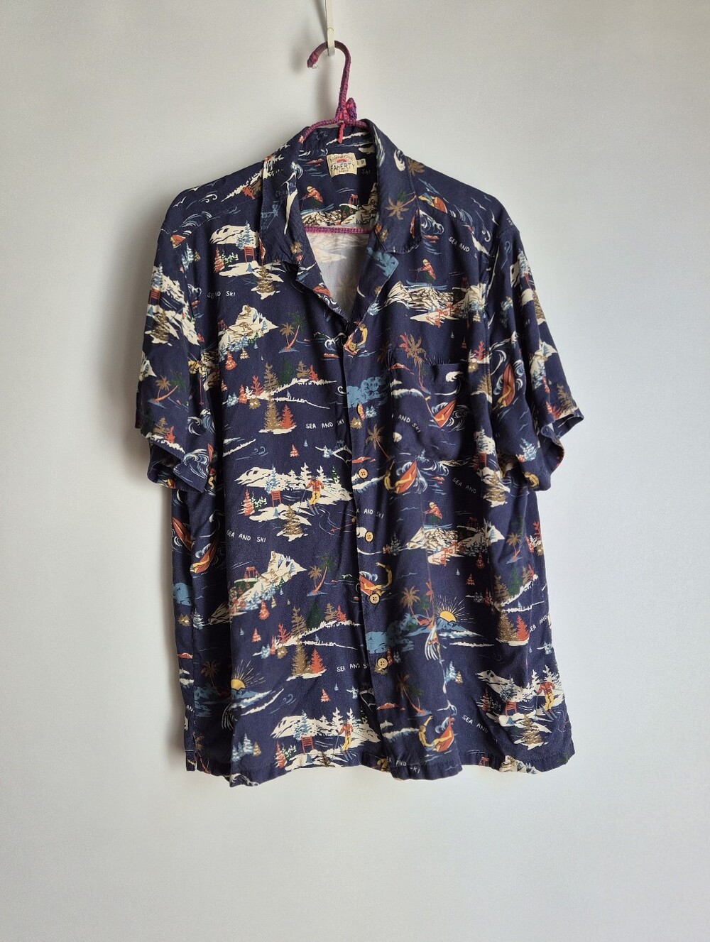 Faherty Sea to Ski Viscose Camp Shirt XL Navy Surf Chalet Apres Cabincore Resort